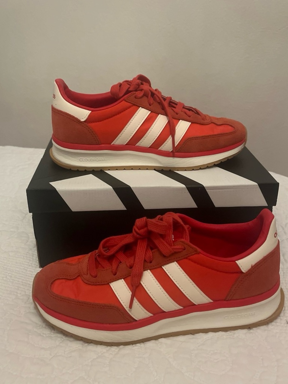 Adidas Red and White Retro-Style Sneakers